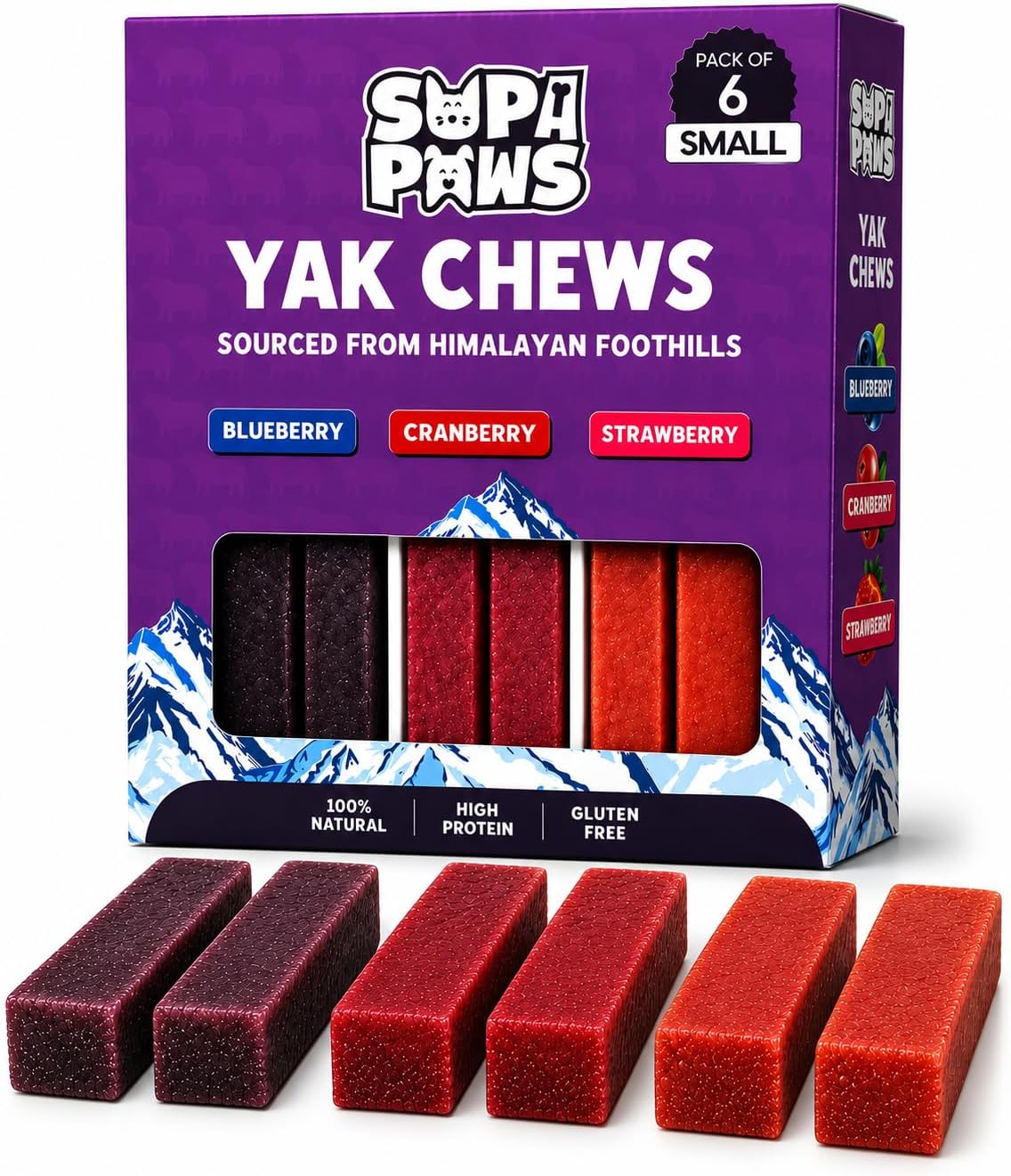 Blueberry - Cranberry - Strawberry Yak Chews - Small Pack of 6