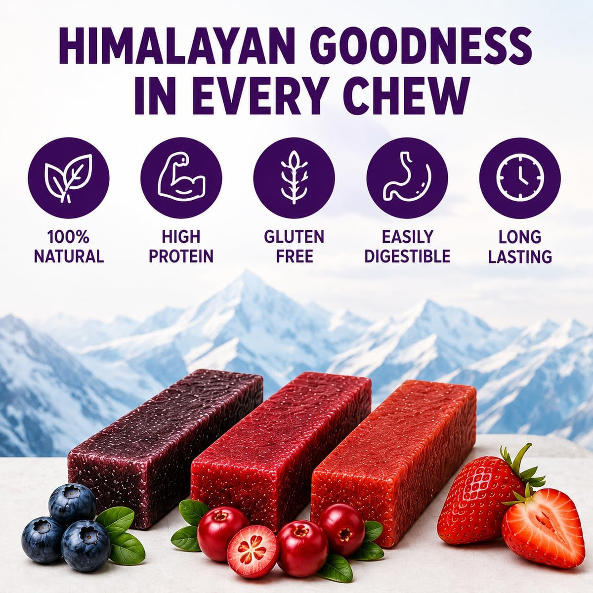 Blueberry - Cranberry - Strawberry Yak Chews - Small Pack of 6